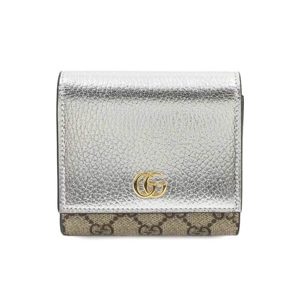 Gucci GG Marmont Bi-fold Wallet, Supreme Canvas Leather, Beige, Silver, 59858...